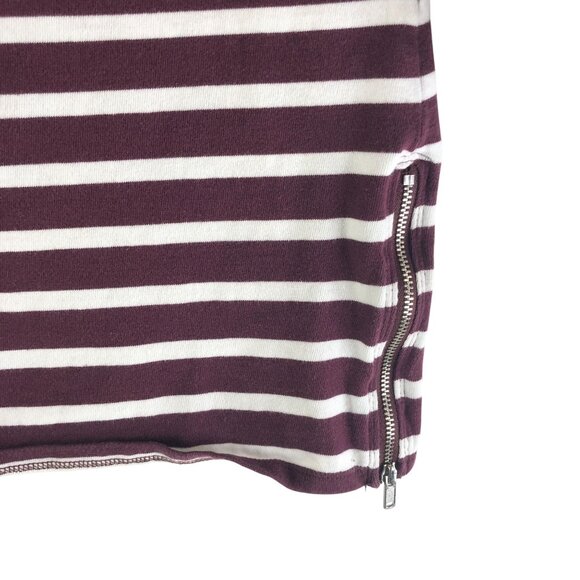 GAP Womens Top Boatneck 3/4 Sleeve Zipper Detail Cotton Knit Striped Burgundy XS - Picture 2 of 5
